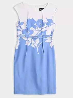 Studio Connection Pleated Ottoman Dress, Blue/White, Size: 8 PETITE